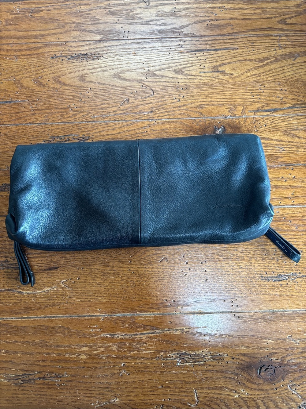 Kenneth Cole New York E/W Clutch Bag Black Tumbled Soft Leather Foldover Purse - Picture 13 of 14